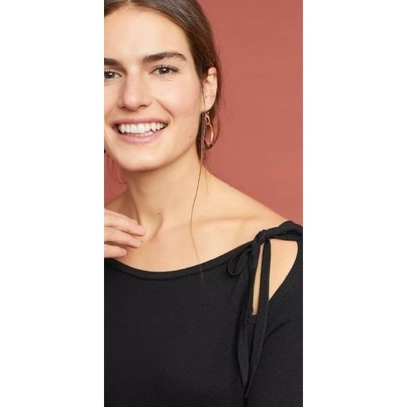 ANTHROPOLOGIE Siobhan Black Cheeky Ties Cutout Sweater Pullover Cotton Medium - Picture 7 of 16